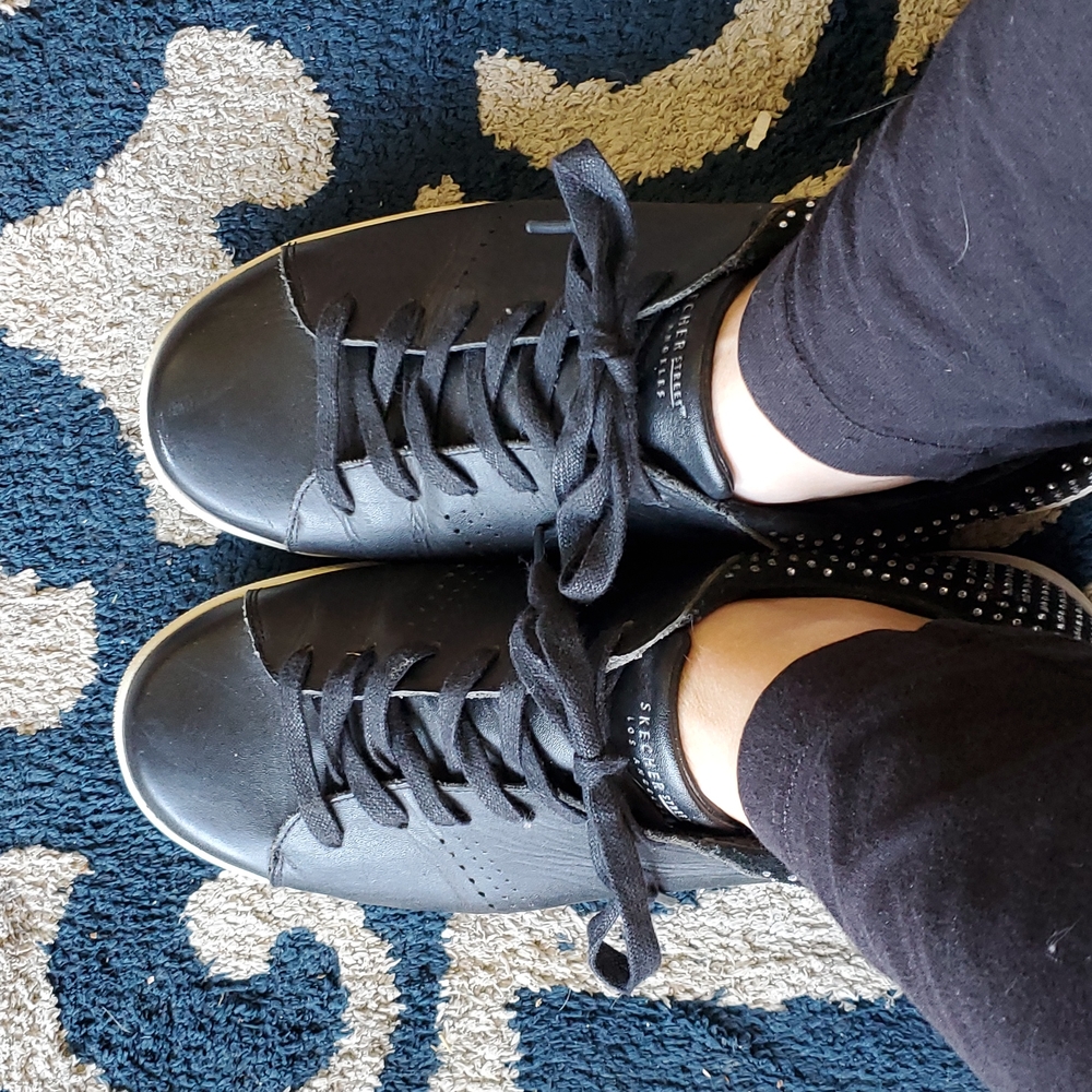 Skechers Black Leather Rhinestone Sneakers
